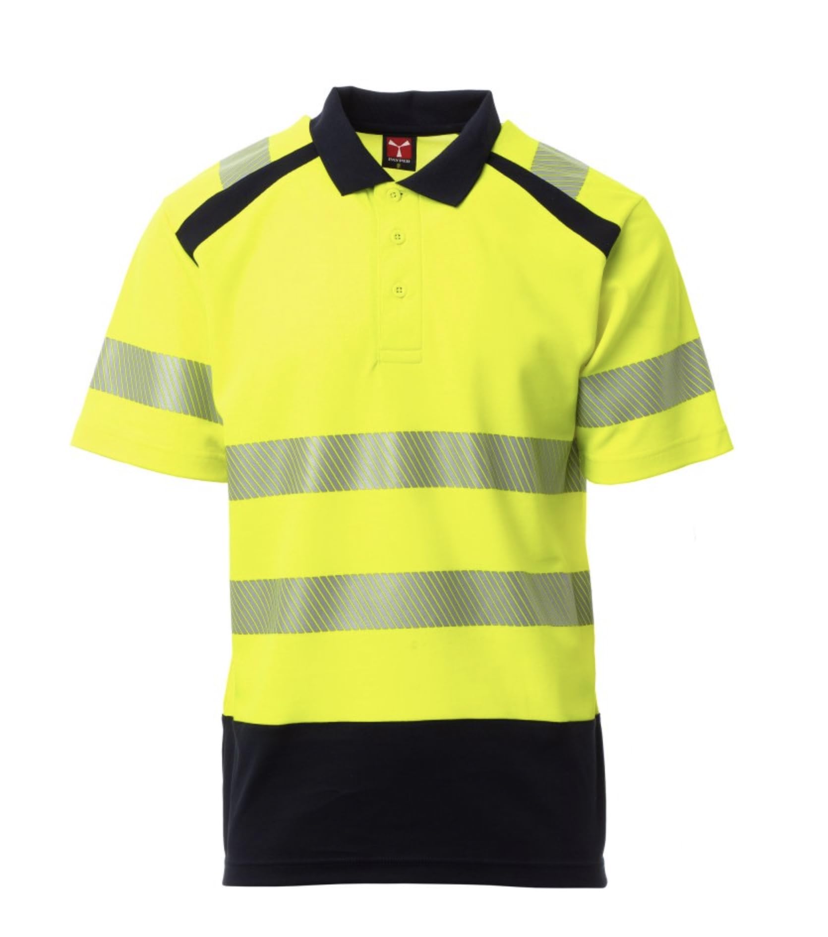 PAYPER Road Unisex Kurzarm-Poloshirt hohe Sichtbarkeit 55% Baumwolle 45% Polyester Fluogelb/Blau Gr. L