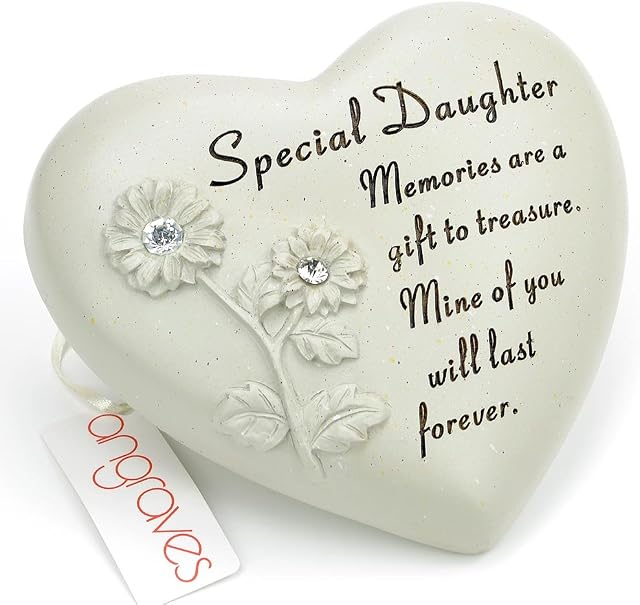 Angraves Special Daughter Flower Diamante Heart Graveside Memorial Ornament Plaque With Verse