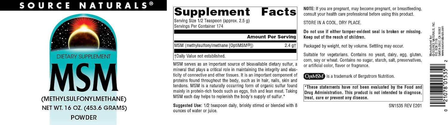 Source Naturals MSM, (Methylsulfonylmethane) - Powder 16 Ounce : Health & Household