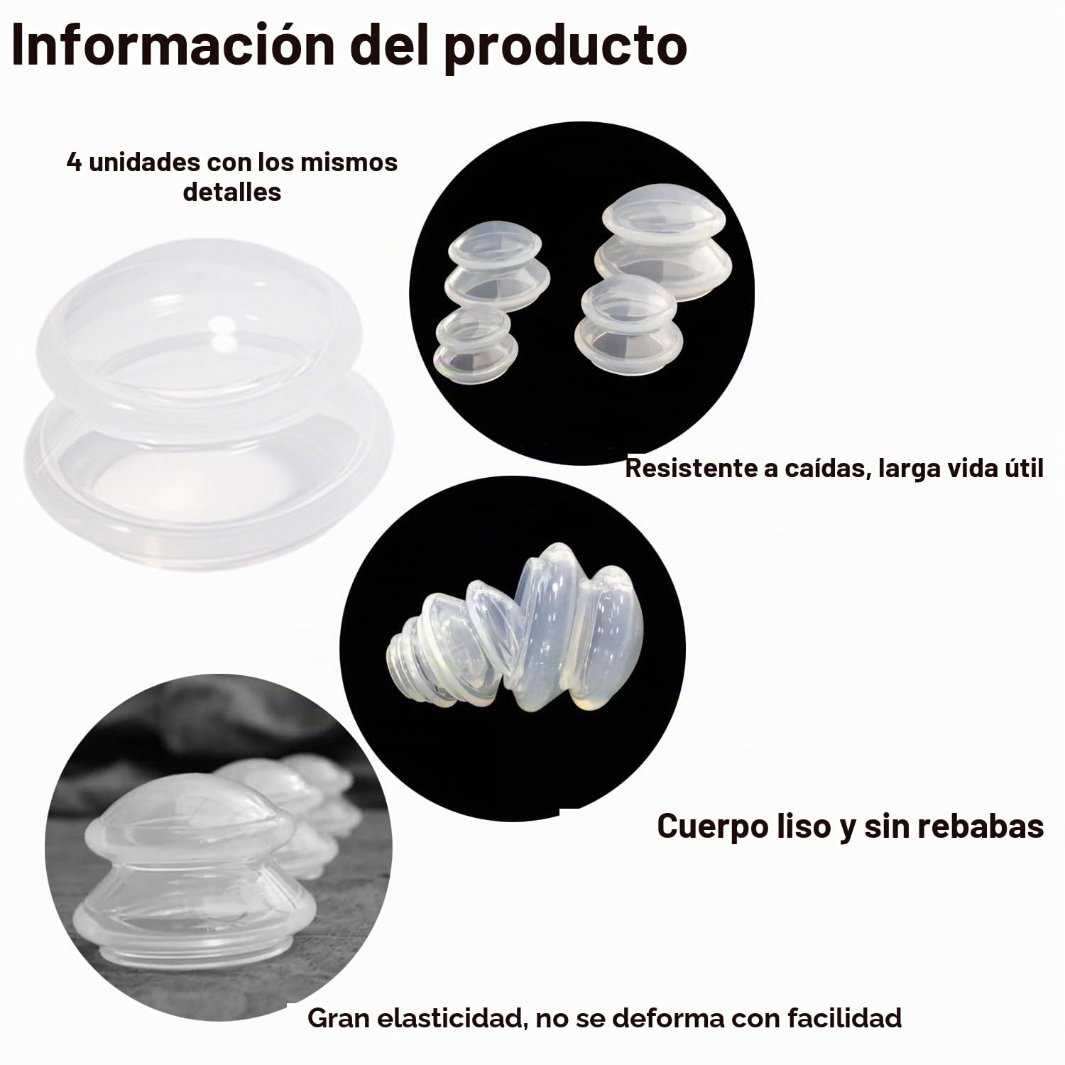 4 Piezas Ventosas De Silicona Al Vacío, Copas De Vacío para Celulitis Alivio, Copas Masaje Celulitis, Silicona Translúcida, 4 Tamaños, para Aliviar Dolor, Aliviar Presión, Cuidado Corporal