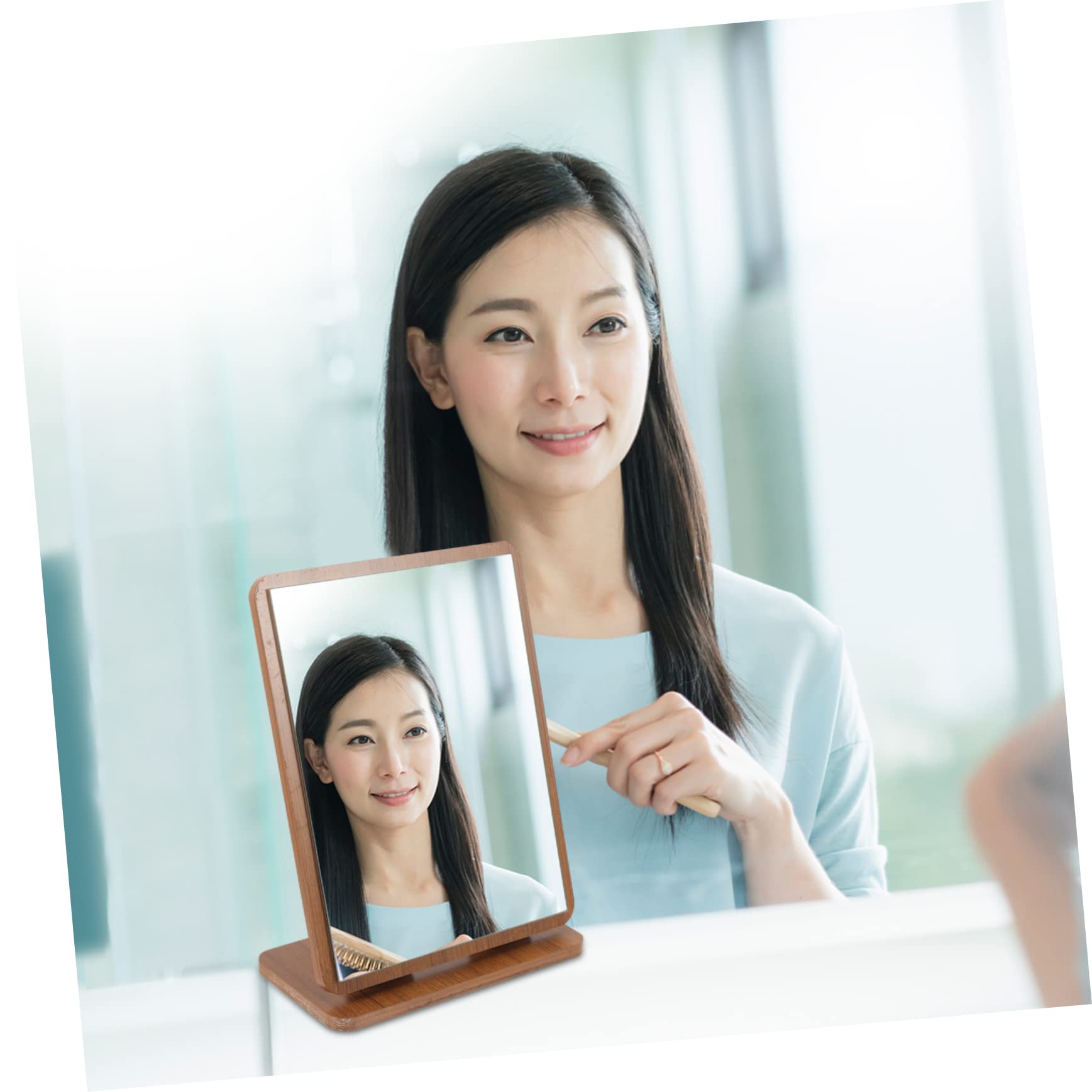PRETYZOOM Espejo de Maquillaje de Madera Marrón para Tocador Ajuste de Ángulo, Diseño Elegante y Funcional para Cuidado Facial en Dormitorio o Baño