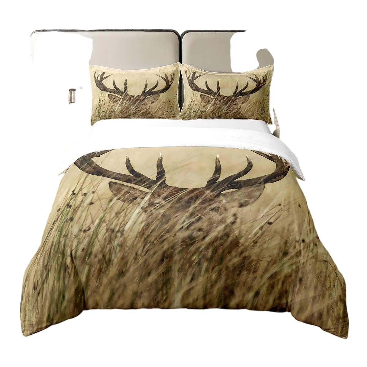 Homewish Antler Bedding Set King Size Whitetail Deer Duvet Cover Stag Comforter Cover Set Countryside Rural Hunting Theme Bedding Set For Living Room Bedroom Decorative With 2 Pillow Cases โ image 1