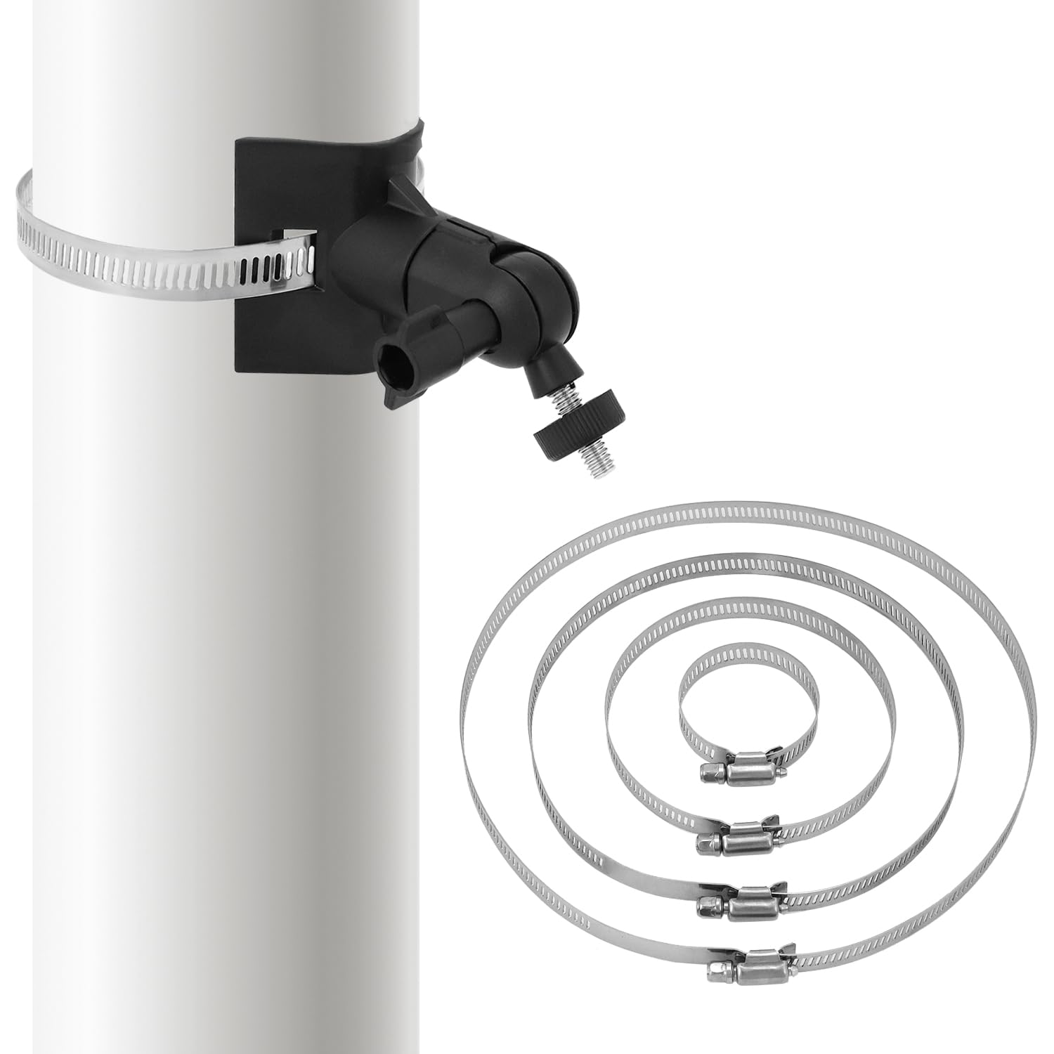 QWORK® Universal Mast-Mount Bracket for Security Cameras with 4 Loops Ø50/100/150/200mm, Compatible with Arlo/Wyze/Eufycam Cameras - Black