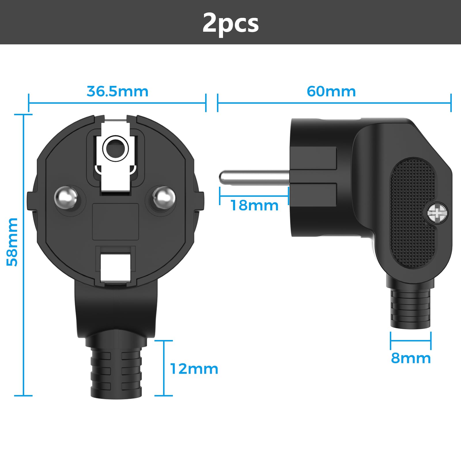 Enchufe ángulo 2 Enchufe Schuko para Cable de 8-10 mm Enchu-fe Europeo 250 V (16 A) Clavija de Contacto de Puesta a Tierra, Enchufe para Uso Profesional con Destornillador, Enchufe de Contacto