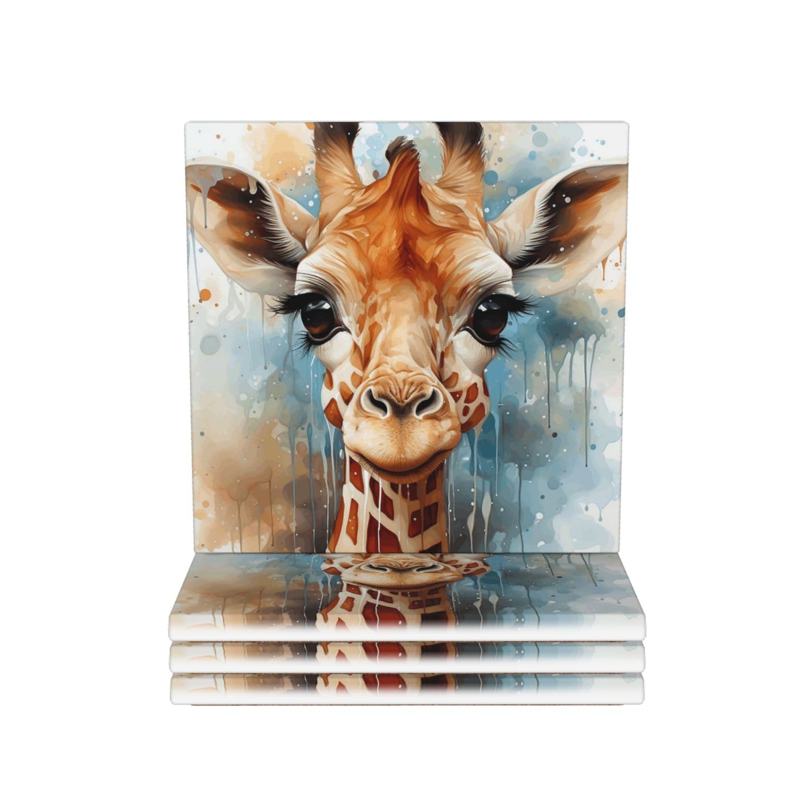 Drink Coasters Set of 4 Coffee Ceramic Coaster Cute Giraffe Watercolor Coasters for Drinks Coffee Cup Mat Heat Resistant Tabletop Protection Coaster Desk Accessorie Home Decorative