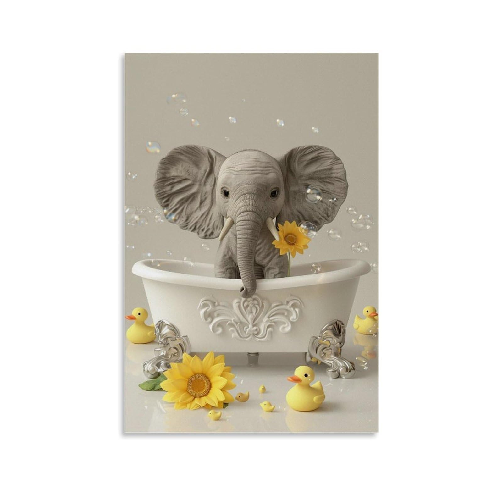 HUERYRYHY Elephant Sunflower 03 Poster Wall Art Canvas Vintage Aesthetic Painting Decor for Rooms 08x12inch Unframe-style
