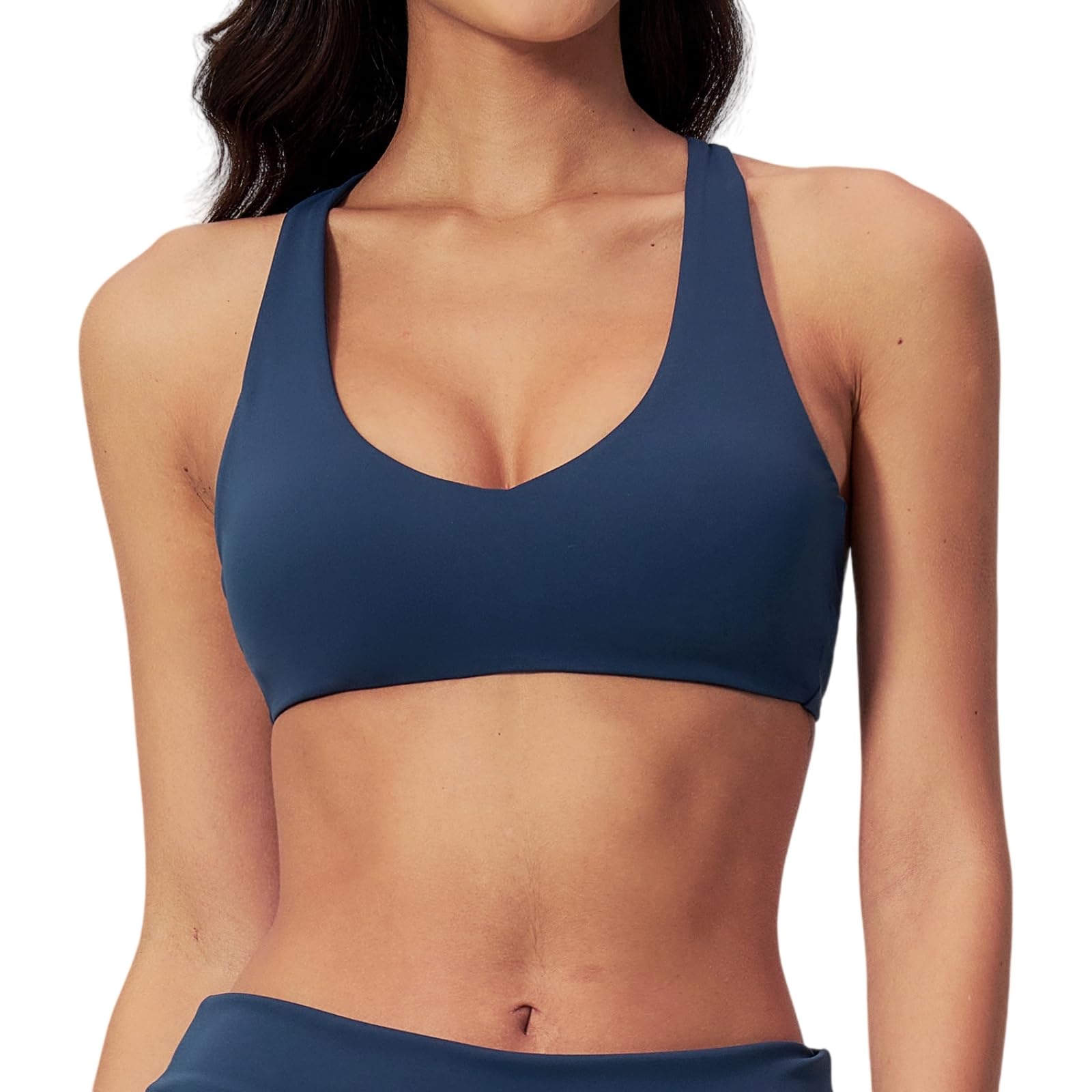 CHENSHI Sujetador Deportivo Mujer De Yoga Alta Elasticidad Cruz Espalda Crop Top Mujeres Gimnasio Atlético Apretado Entrenamiento Jog Deportes-Badge Blue-m