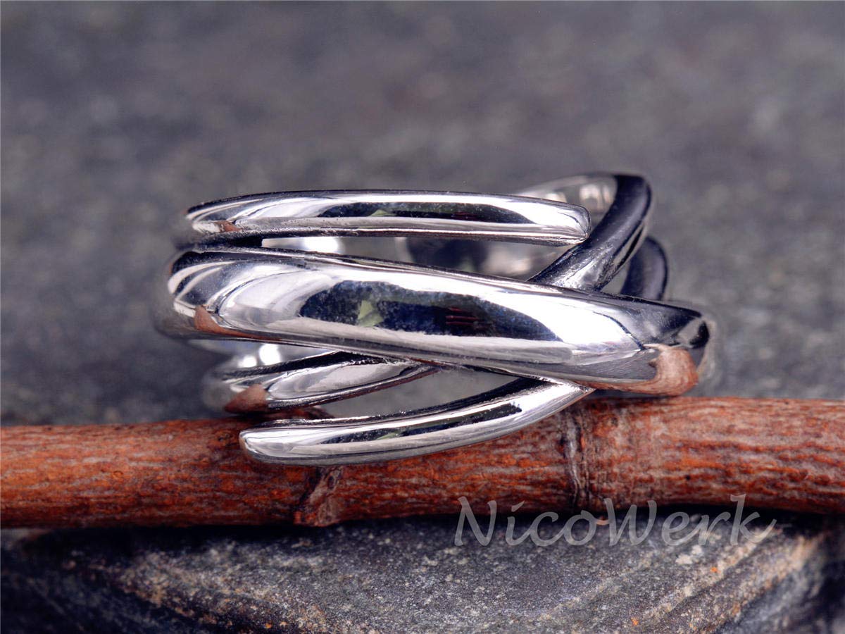 NicoWerk Anillo de plata de ley 925 para mujer, ancho, liso, calado, ajustable, abierto, SRI454, Plata de ley