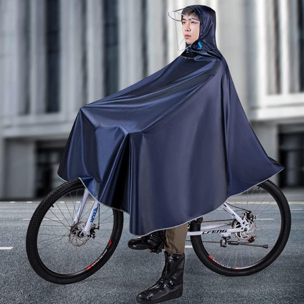 Uomo Donna Ciclismo Bicicletta Bici Impermeabile Pioggia Cape Poncho con Cappuccio Antivento Impermeabile Cappotto Mobilità Scooter Copertura Leggero Compatto Riutilizzabile, Navy Blue, Single 2XL