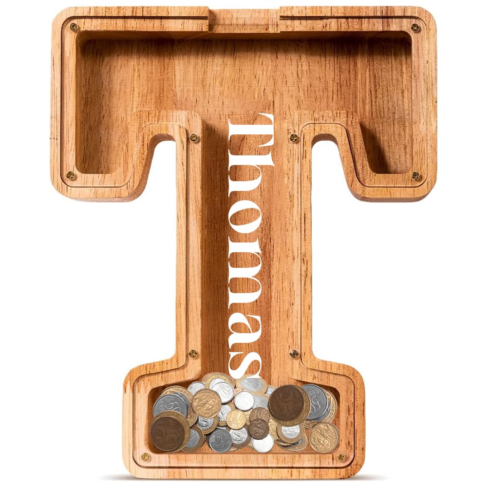 Tirelire Personnalisée En Bois Pour Enfants - Grande Tirelire Incassable Avec Lettres Alphabet - Cadeau Parfait Anniversaire, Noël, Baby Shower