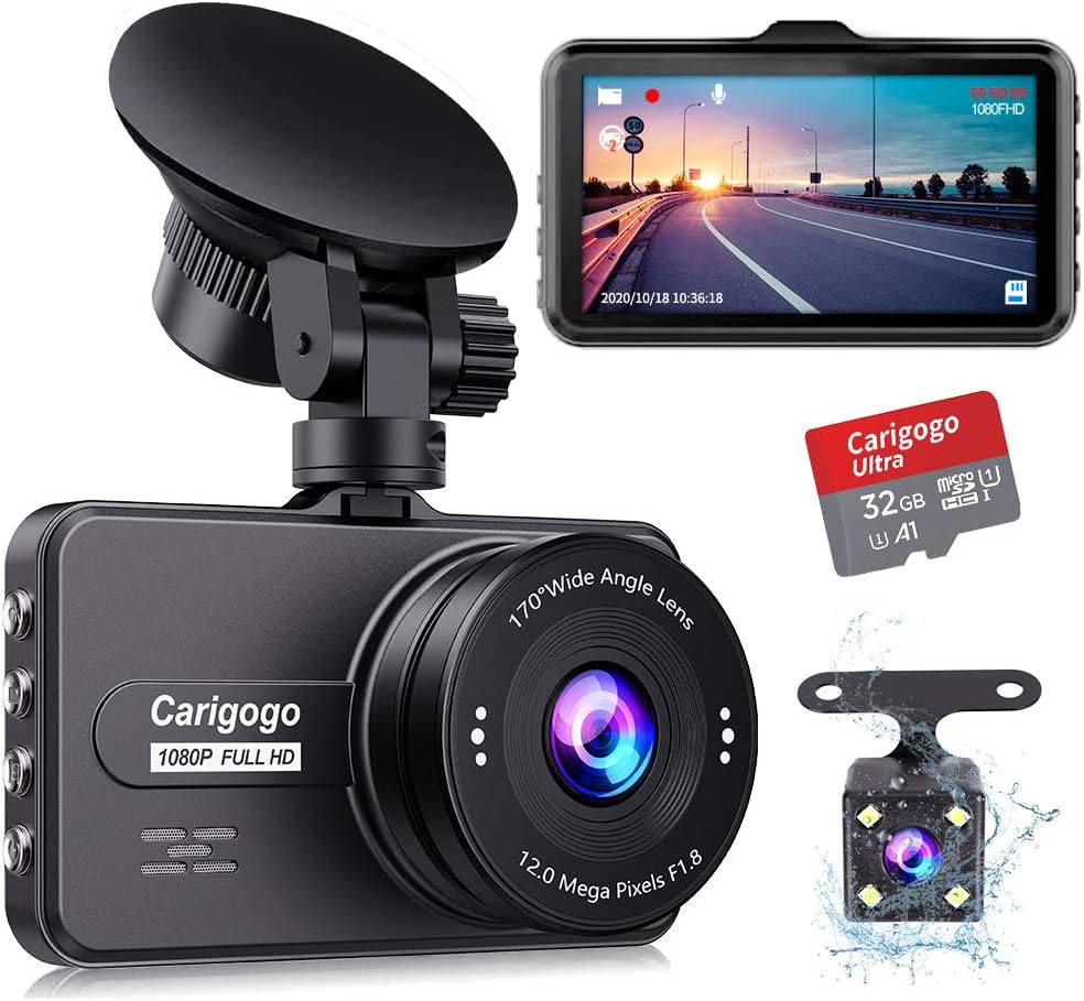 Dash Cams for Cars Front and Rear with 32g SD Card Included, FHD 1080P Dash Cameras with F1.8 Night Vision Dashcam 170°Wide Angle Car Camera, Loop Recording, G-sensor, Parking Monitor, WDR