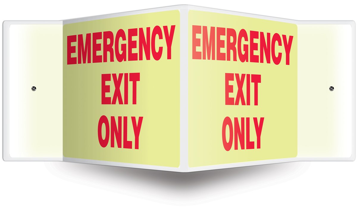 Accuform PSP341 Cartello di proiezione 3D, "Emergency EXIT ONLY", pannello da 20,3 x 30,5 cm, spessore 0,3 cm, plastica Lumi-Glow ad alto impatto, fori di montaggio preforati, rosso su bagliore