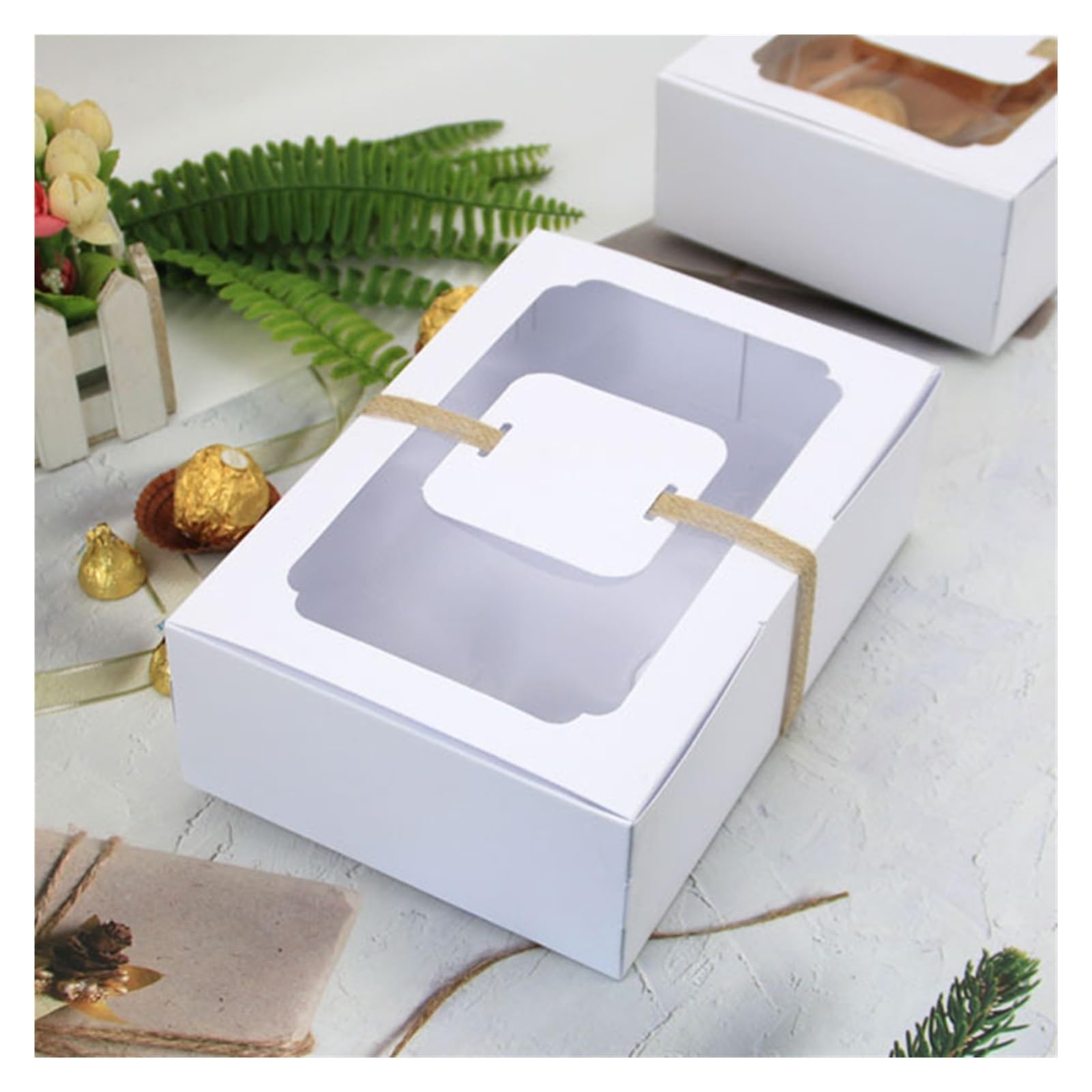 Scatole regalo Kraft 3/6/9/12 pezzi di carta Kraft contenitore di caramella confezione regalo PVC finestra trasparente scatola di biscotti fai da te Natale Capodanno decorazione della festa nuziale Na