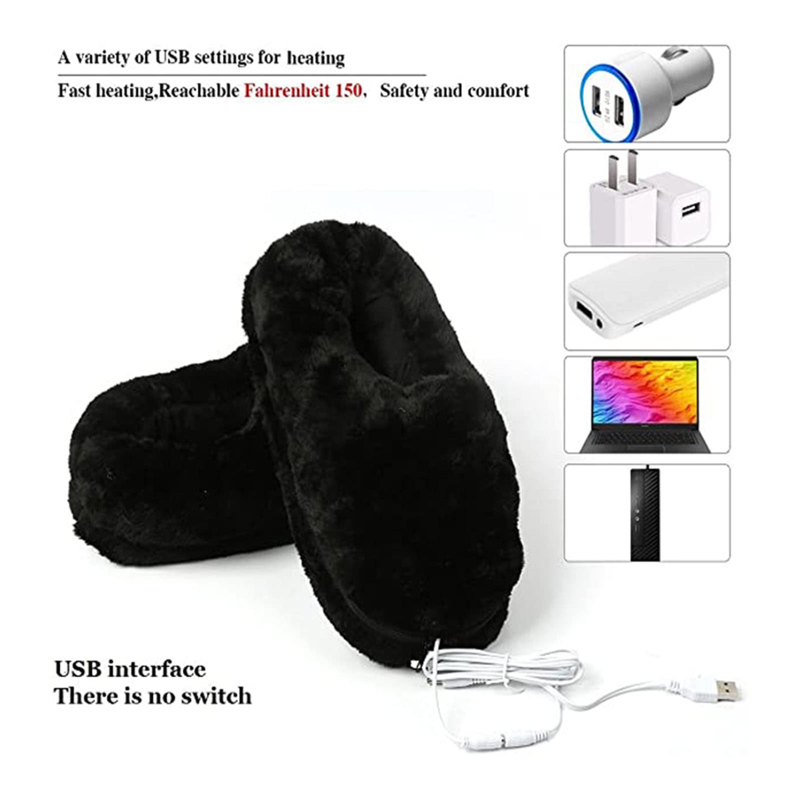 Ogrzewane kapcie, ogrzewacze stóp, dla kobiet mężczyzn, poduszka grzewcza, zima biuro domowe, gruba pluszowa nóżka, zimowe buty zimowe do ładowania przez USB, aby utrzymać stopy w cieple, czarny, 37