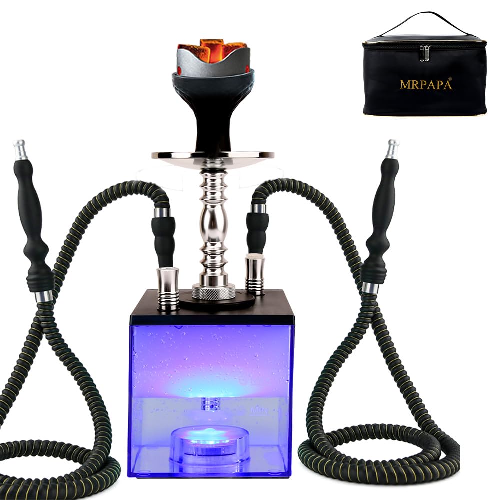 MRPAPA Hookah Set With Everything Two Hose Hookah Shisha Set Portable Easy Assemble Cleaning 2 Hose Hookah Accessories