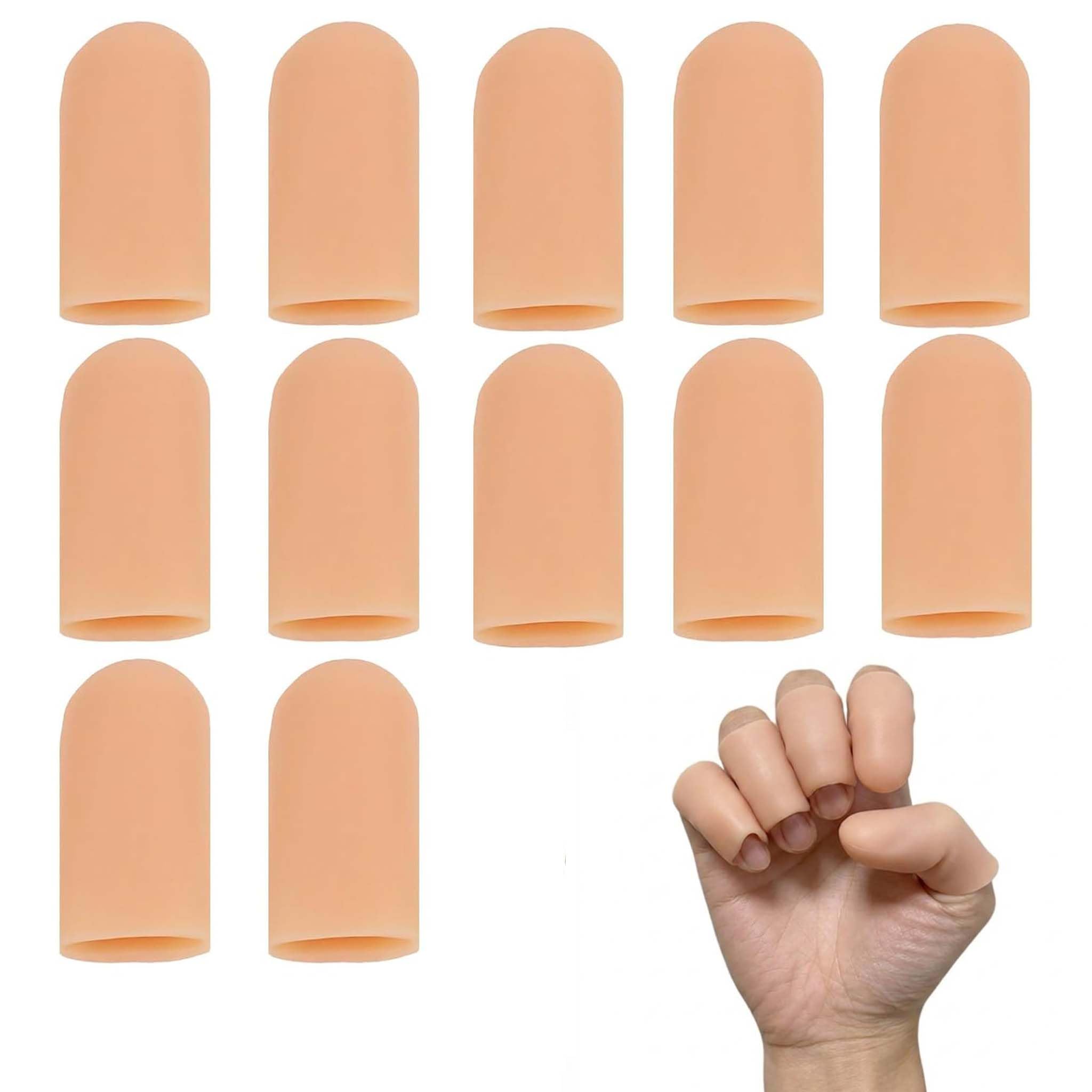 Lot de 12 Protège-Doigts en Silicone Souple, Doigtiers en Gel Réutilisables et Découpables pour Pouce et Doigts, Protection Imperméable pour Bricolage, Cuisine et Sport, Teint de Peau