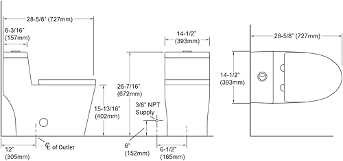 Miniatura 6 de Kingsman MJ80 - Cuenco y tanque de inodoro de diseño moderno, contemporáneo, duradero, cómodo, de una pieza, doble descarga 1.21.6 GPF con asiento