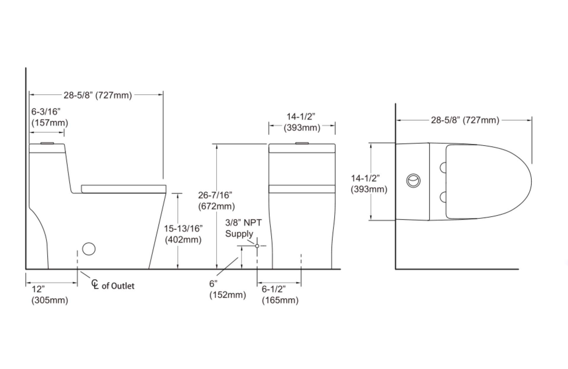 Kingsman Contemporary Durable Comfort Modern Design Toilet Bowl & Tank, One Piece Dual Flush 1.2