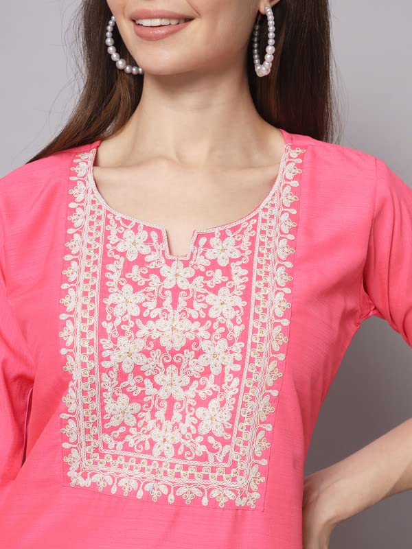 Image of VredeVogel Women's Chanderi Modal Butti Flare Kurta with Pant & Embroidered Chanderi Dupatta Set