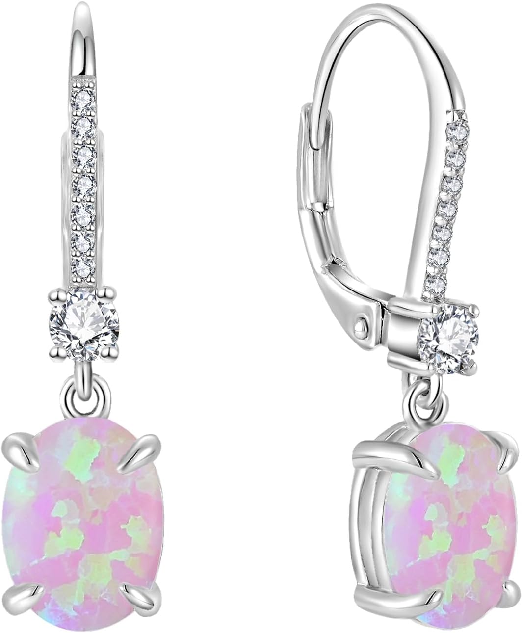 925 Sterling Silver Created Opal Lever Back Earrings Oval Cut Dangle Drop Earrings for Women Jewelry for Her Mothers Day Christmas