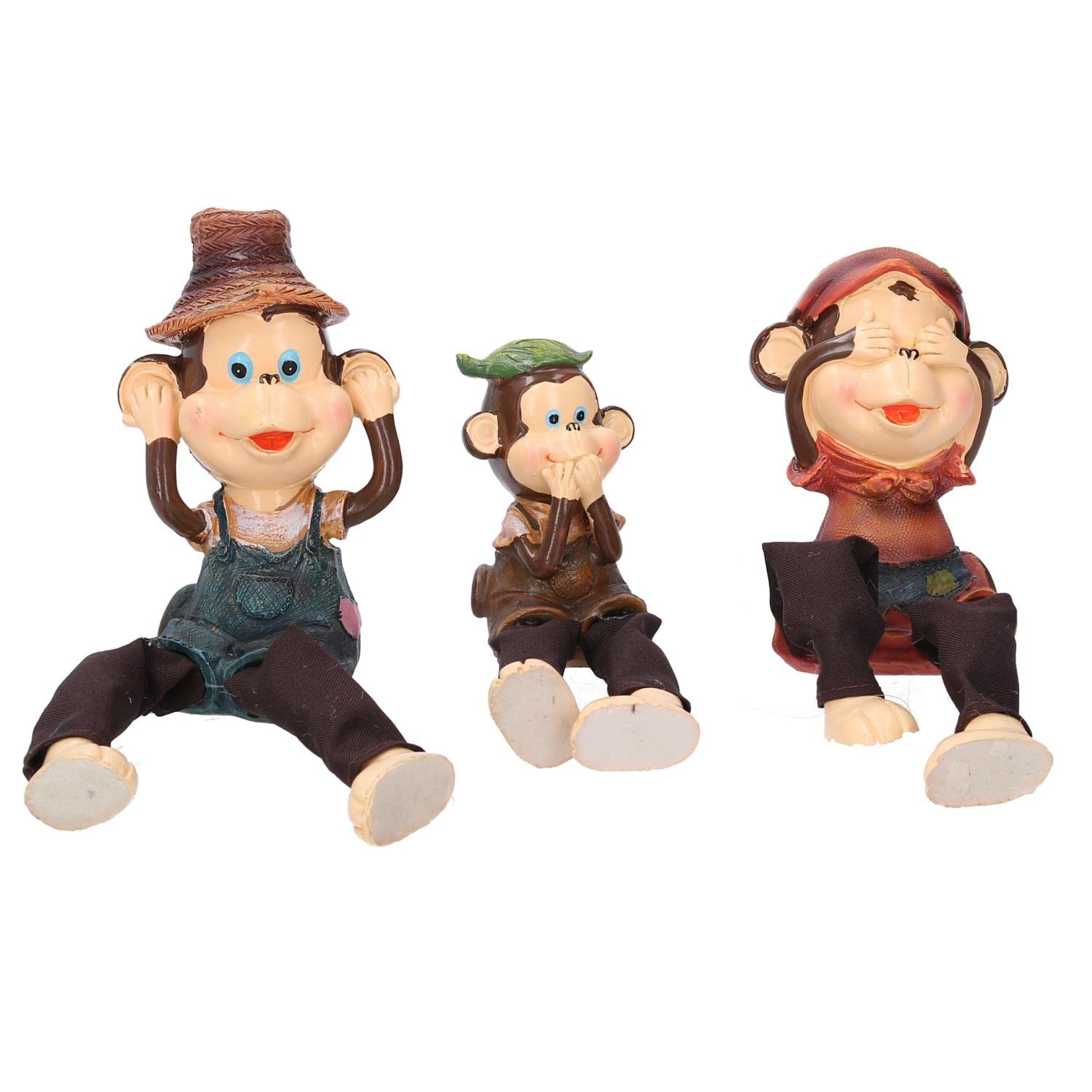 Vacchetti Giuseppe Statue Resin Monkey Set 3 Pieces Brown, Multicolour, Piccolo