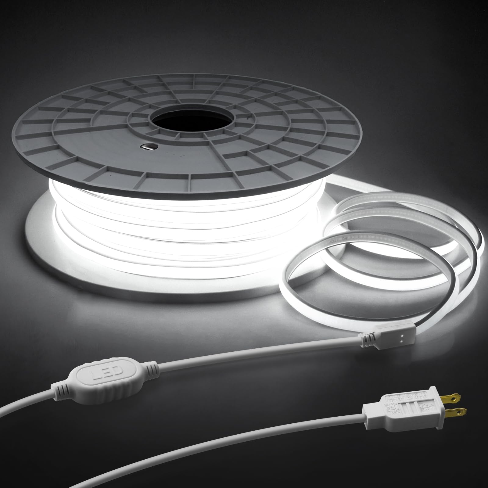 Samsion COB Led Strip Lights 150FT AC110V 120V Flexible LED Outdoor Rope Light Waterproof One Roll 6000K Daylight White 288Leds/M 45M Led Tape Lights