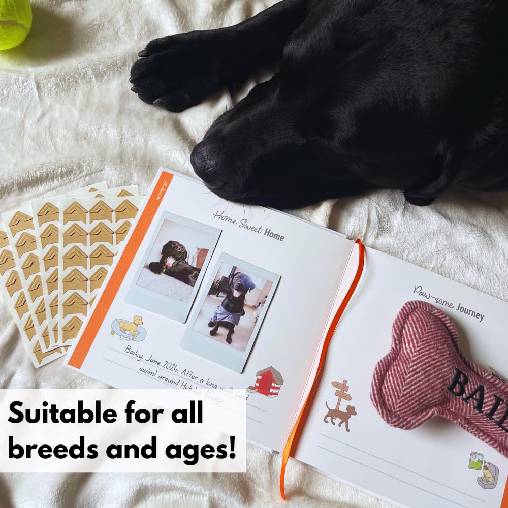 Bark Book The Memory Album - dziennik dla psa dla mamy i taty. Prezent dla miłośnika szczeniąt. Album fotograficzny, album do scrapbookingu, lista kontrolna i książka pamięci. Darmowe naklejki narożne