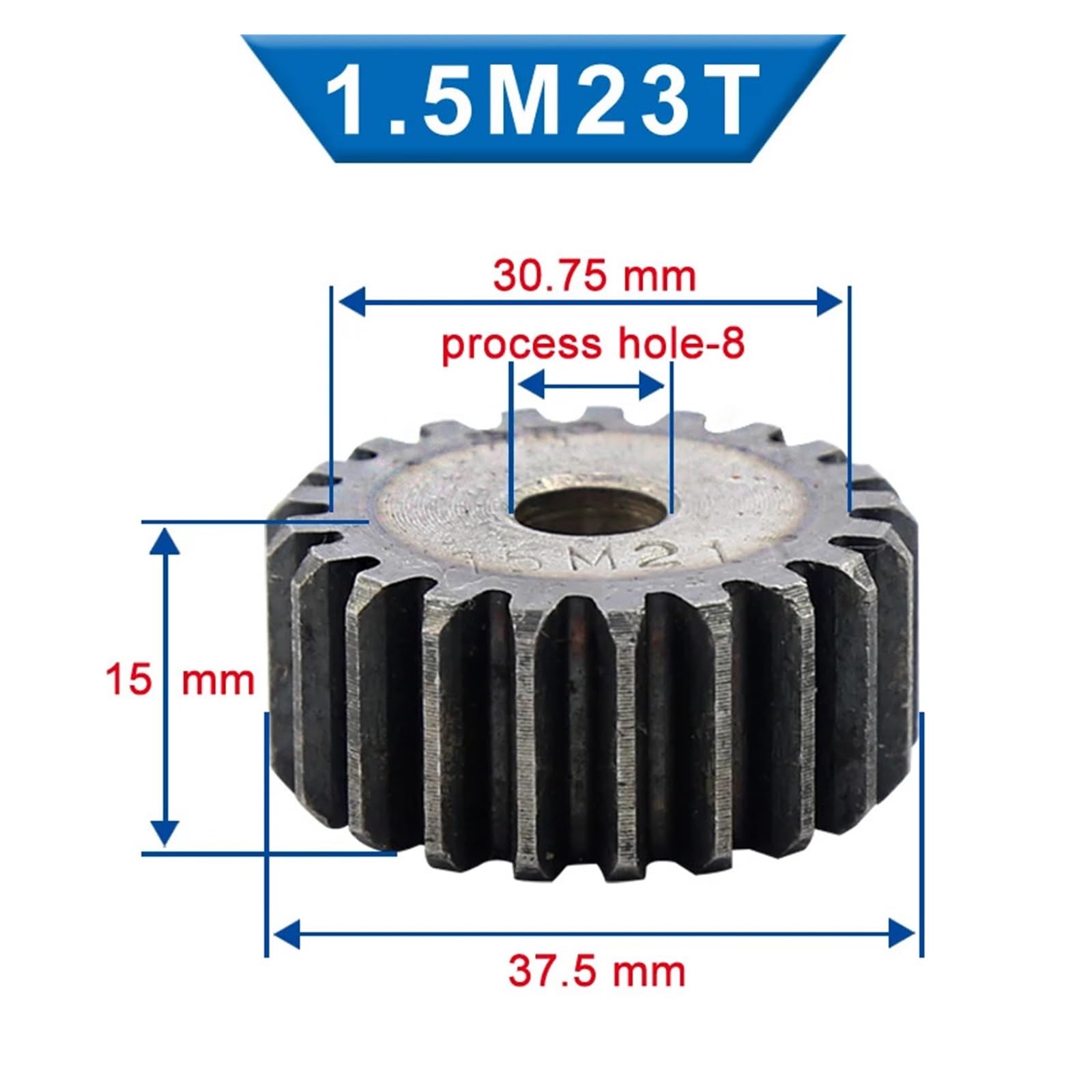 Bevel Gear Pinion Hardware Mechanical 1 Piece 1.5M Spur Gear 20/21/22/23 Teeth 8 Mm Process Hole Gear Wheel Low Carbon Steel Material Flat Gear Total Height 15 Mm(23 Teeth)