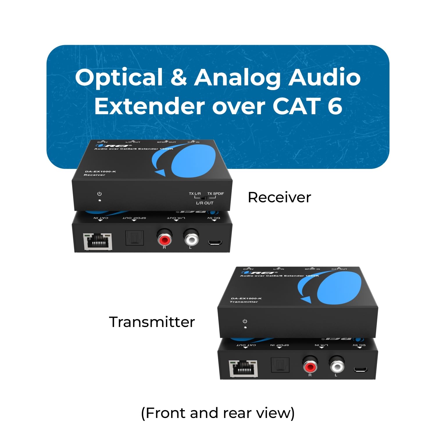 OREI Estensore audio su Cat5e/6, fino a 250 m, prolunga il segnale ottico digitale Toslink via LAN Ethernet Power Over Cable per estensione a lunga distanza Dolby Digital, DTS 4.1, DTS-HD, PCM