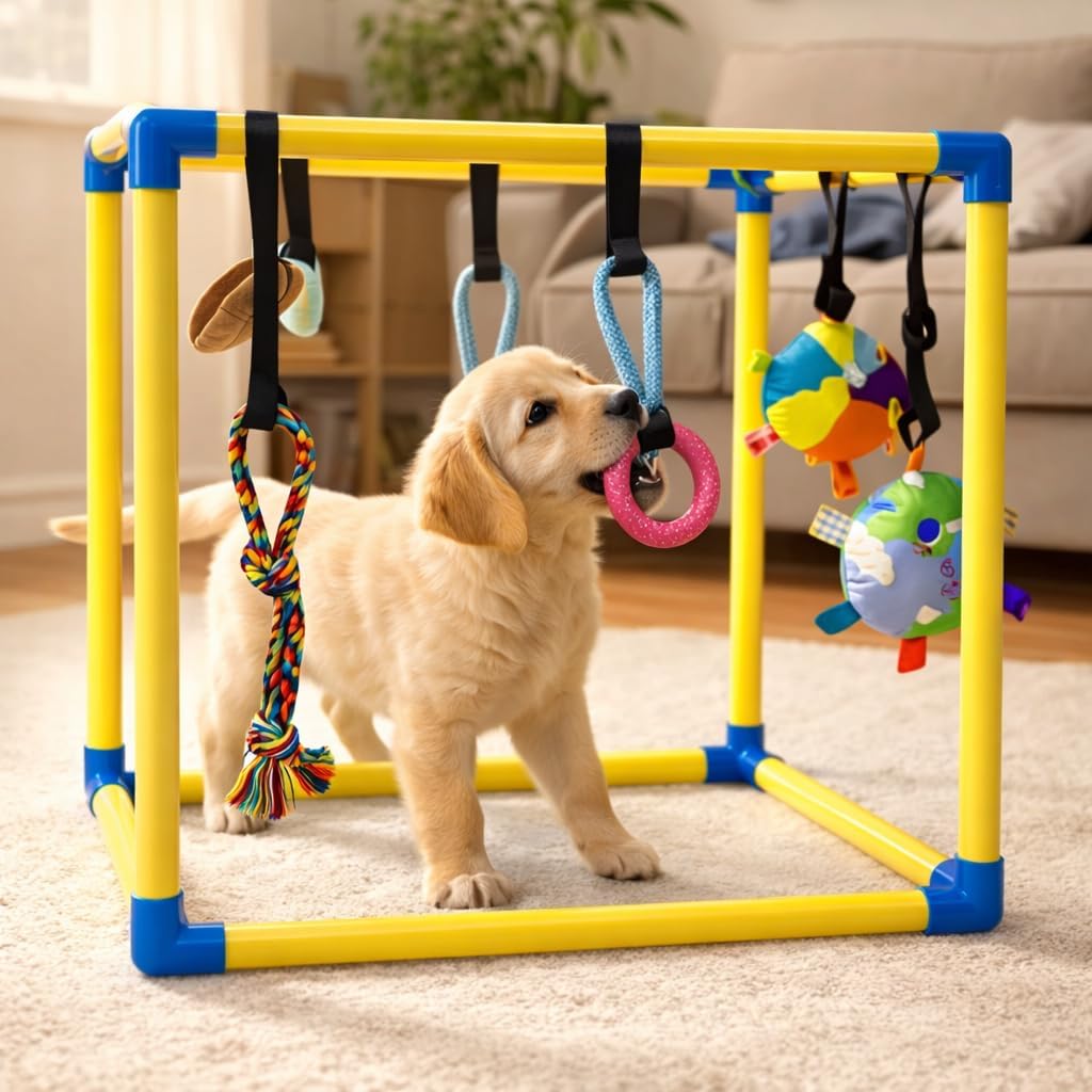 Puppy Play Gym with Hanging Toys – Interactive Dog Enrichment Toy Frame for Indoor Puppy Training, Mental Stimulation Activity Center for Small Dogs