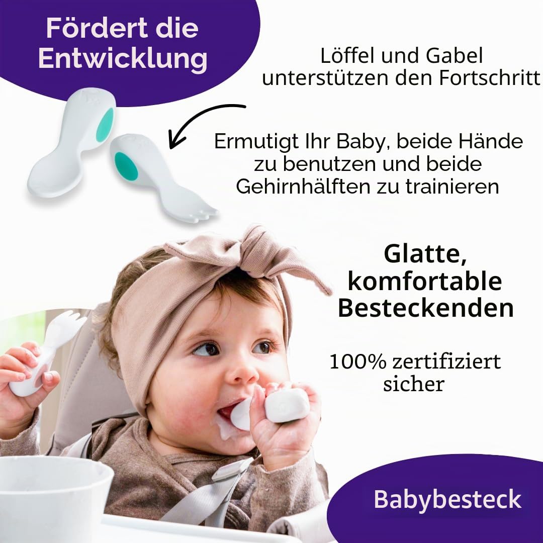 doddl Babybesteck-Set (6–12 Monate) – Löffel und Gabel für die Entwöhnung, BLW Selbstfütterung – Griffige Griffe und sicheres kurzes Design Fresh Green