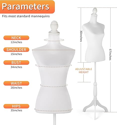 Miniatura 2 de HAORUI Forma de vestido de maniquí con soporte de trípode de altura ajustable, maniquí pinable femenino para coser, exhibición de joyas, modista,