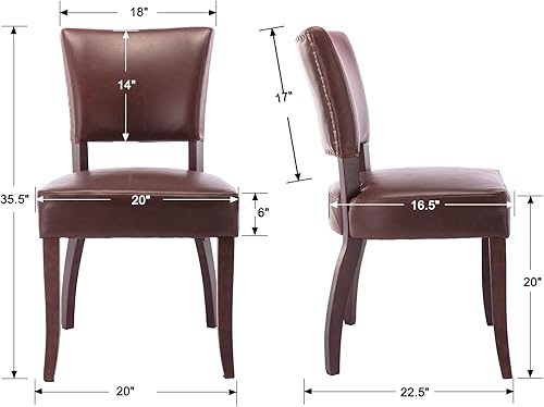 Miniatura 2 de Guyou Juego de 2 sillas de comedor de piel sintética, tapizadas, con cabeza de clavo de bronce, sillas laterales retro de cocina con patas de madera