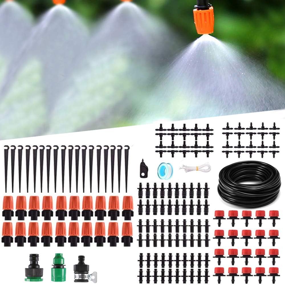 MSDADA Garden 50Ft Automatic Irrigation System, 1/4" Blank Distribution Plant Watering Irrigation Kit Accessories Include Atomizing Nozzle Mister Dripper for Garden, Greenhouse, Flower Bed - Thumbnail 2