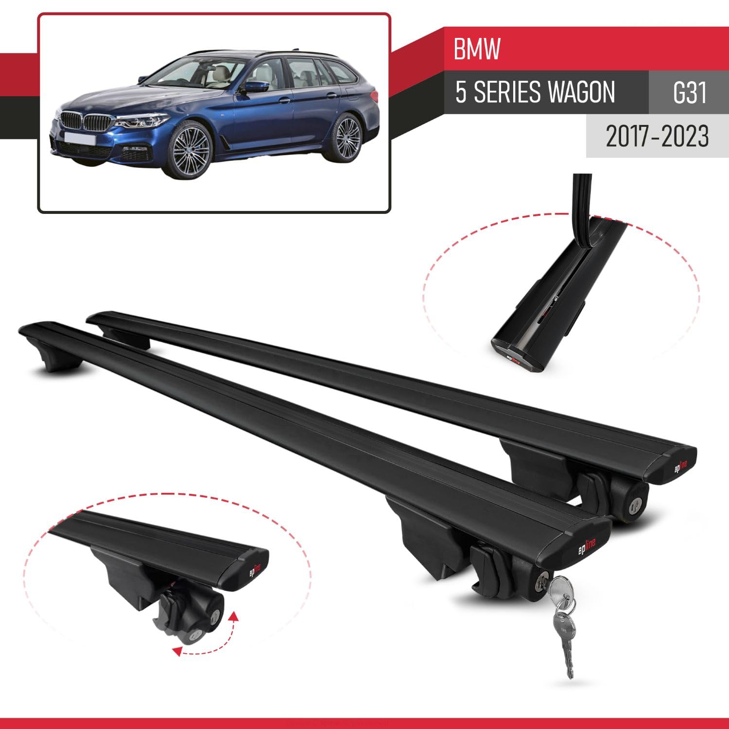 Kompatibel mit BMW 5er Serie (G31) Touring 2017-2023 Hook Model Relingträger Dachträger Auto Gepäckträger Schwarz Aluminium 2 Stangen