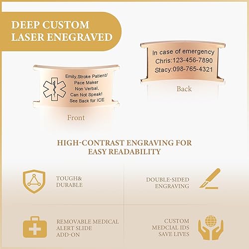Miniatura 6 de VNOX Pulsera de identificación de alerta médica para hombres, mujeres y niños, pulsera magnética grabada de acero inoxidable, pulsera de emergencia,