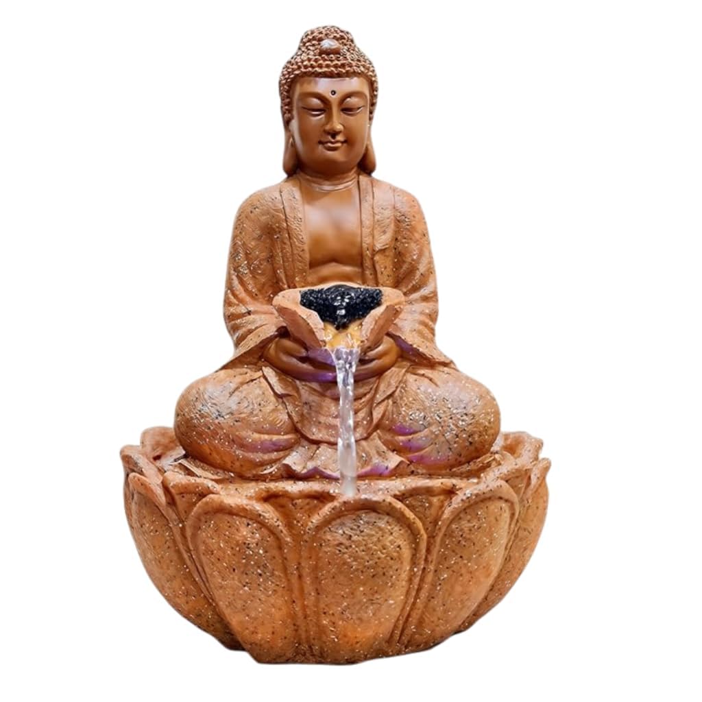 Artmania Lotus Buddha Water Fountain for Home, Office,Table Top Waterfall Indoor, Garden Peach Color Large Size - 2 Feet (Beige)-picture-18