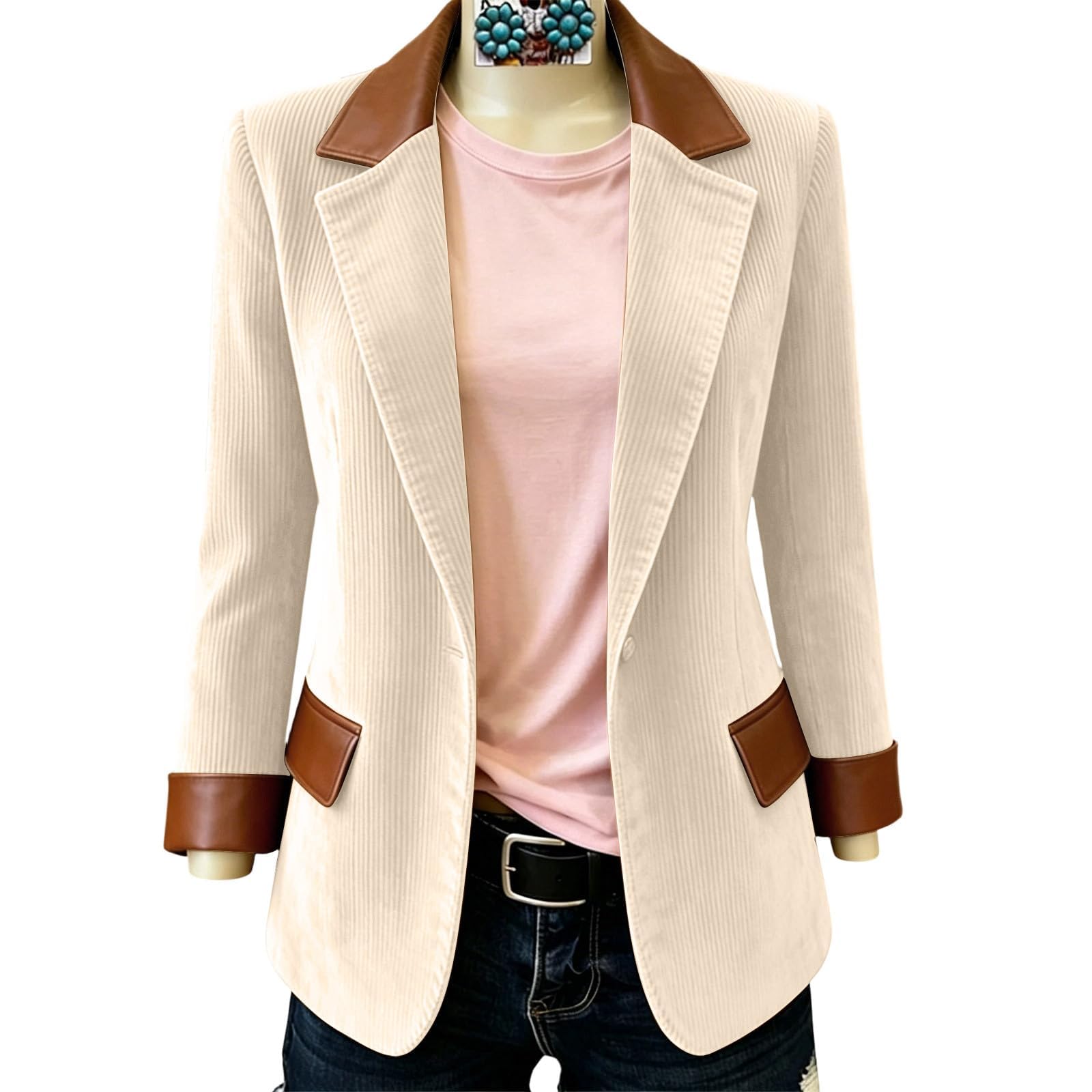 Générique Blazer Femme en daim Manches Longues Un Bouton Col Châle Revers Veste de Costume Chic Élégant Bureau Fête