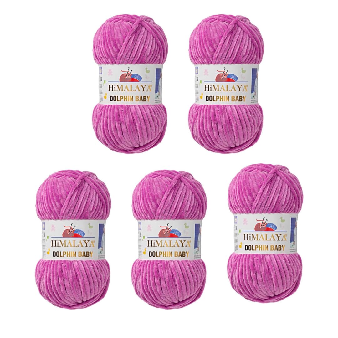 Himalaya Dolphin Baby Yarn Each Skein 100gr 120m Super Bulky Yarn for Knitting&Crocheting Ideal for Cardigans Shawls Blankets Hats and Home Textiles (80356 Shine Lilac, Pack of 5)