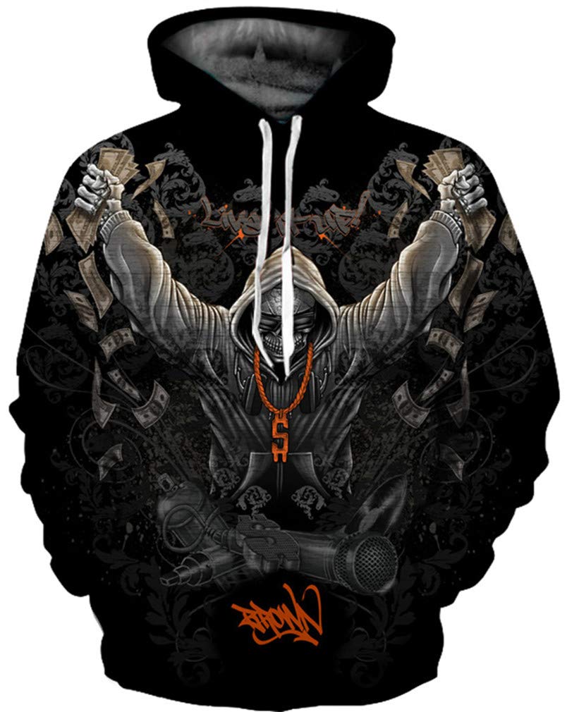 GLUDEARMen's 3D Printed Hoodie Novelty Skull Sweatshirt Pullover Hoodies
