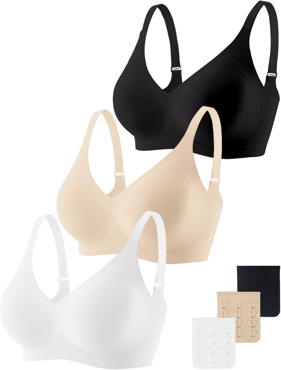 Gailife 3-Pack Smooth Jelly Bras for Women No Underwire Wireless Seamless Support Bra Comfort Push Up Bralettes Full Coverage