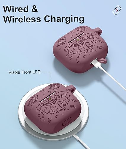 Miniatura 5 de Funda para Airpods de 3 generación y funda para Airpods de 3 generación, cubierta de piel grabada con girasol, compatible con Airpods 3, funda