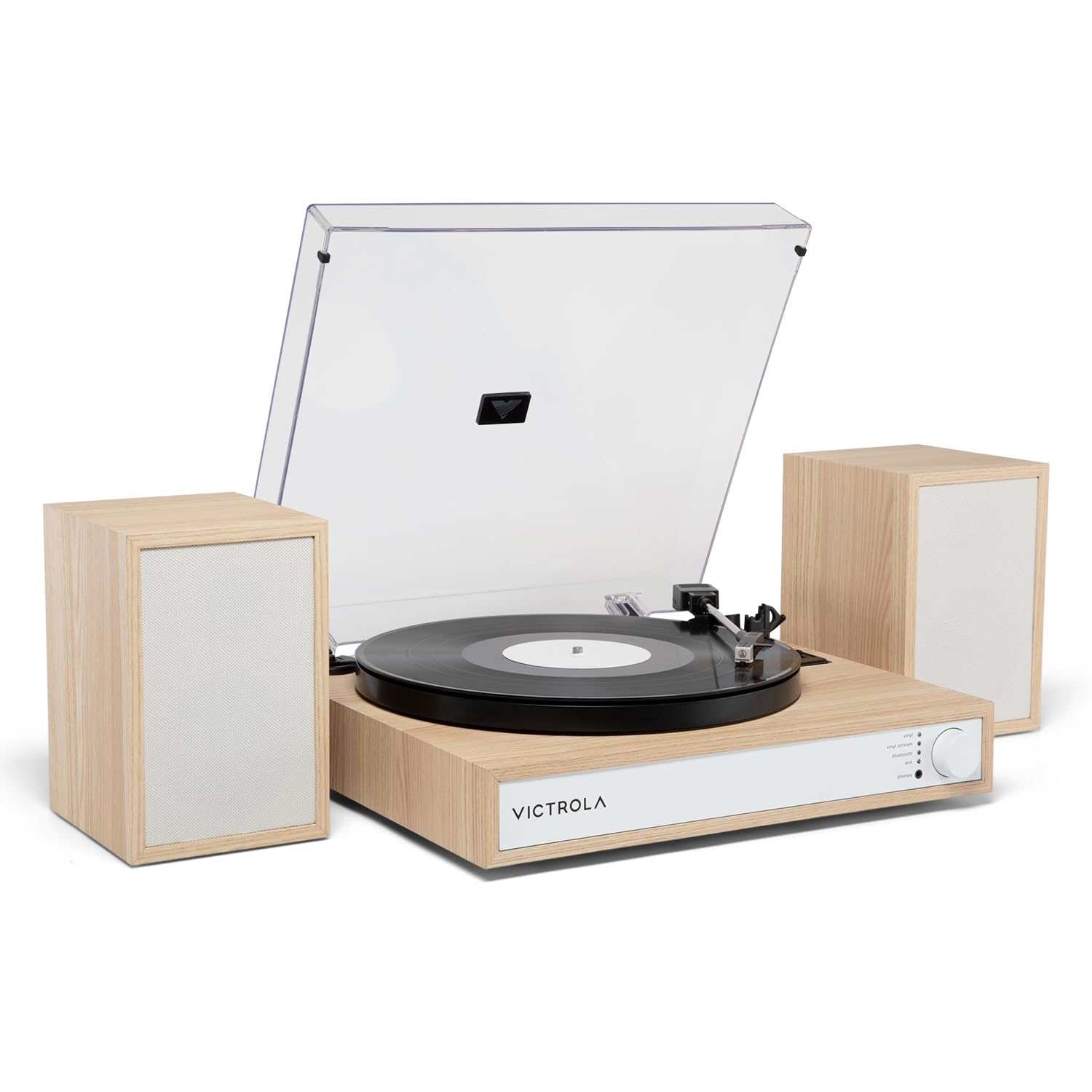 Victrola Harmony – Sistema de Tocadiscos Bluetooth de 3 velocidades con Altavoces estéreo de estantería, cápsula Audio-Technica ATN3600L, Entrada y Salida Bluetooth (Natural)