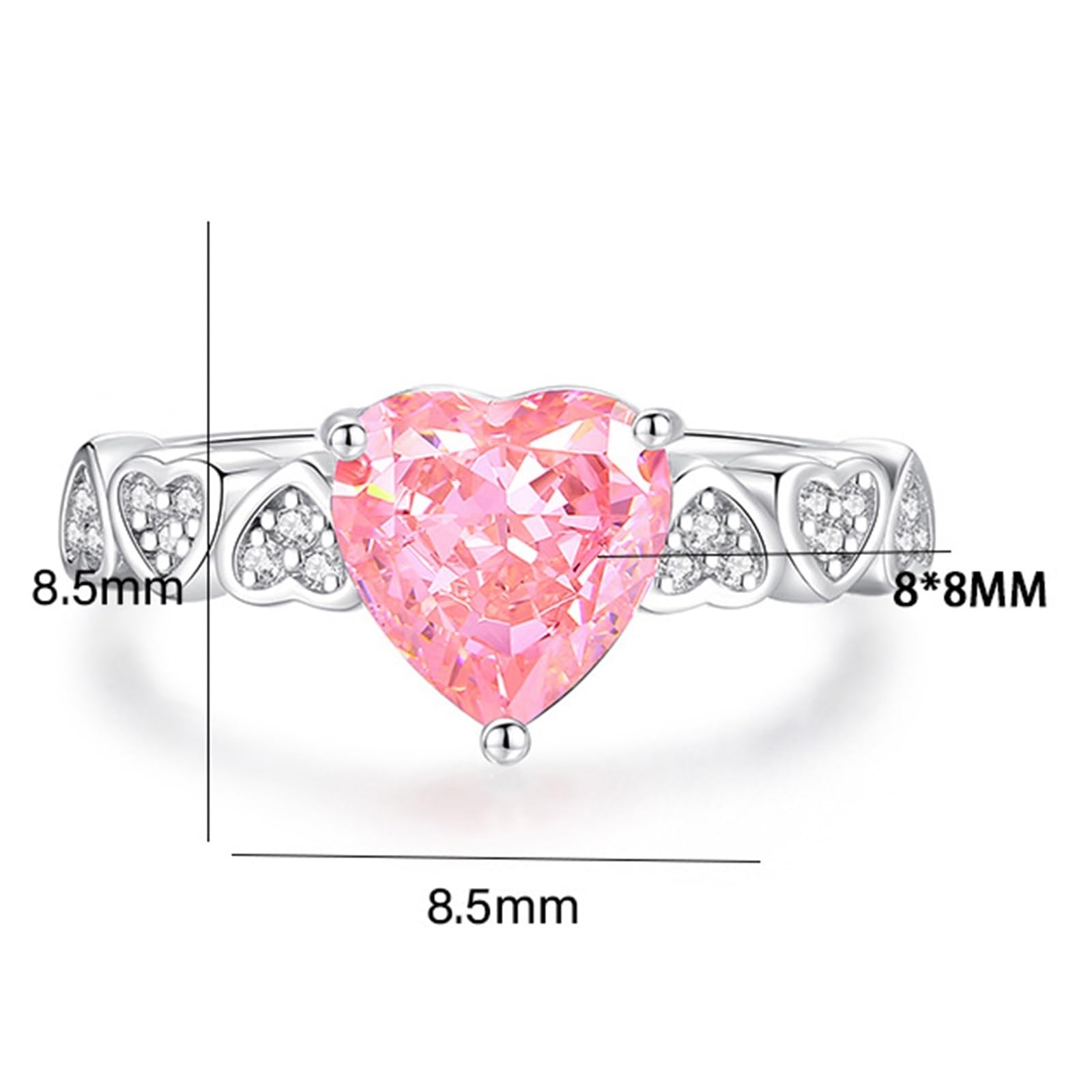 Anillos de oro blanco, anillo de compromiso, oro real con corazón creado Padparadscha 3 ct, alianzas de oro para mujer