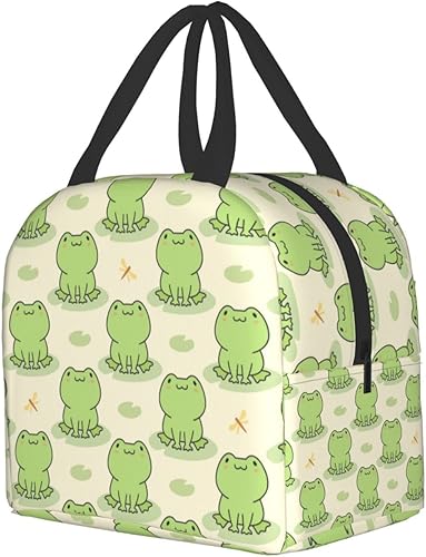 Miniatura 2 de Senheol Lonchera con estampado de rana y libélula, bolsa de almuerzo con aislamiento Kawaii, bolsa de comida reutilizable, bolsas de almuerzo para