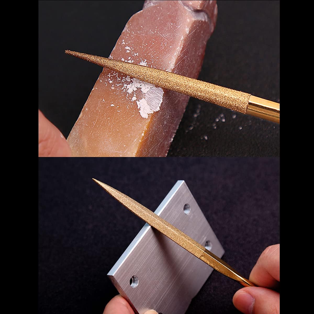 Wolfride 10pcs Titanium-Coated Diamond Needle File Set 3 X 140mm Mini Fine Diamond Files for Metal Glass Jewelry Round Triangular Square Flat Shape