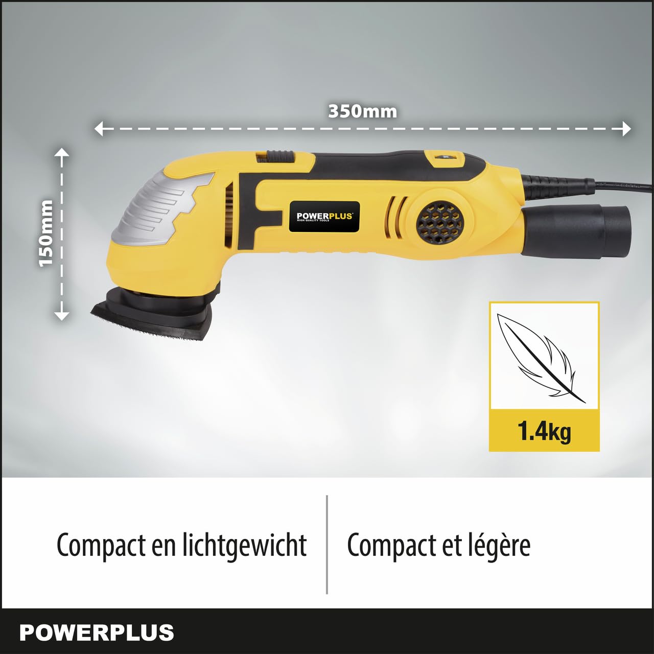 Image secondaire de Powerplus Ponceuse Delta POWX0490 - Ponceuse Triangulaire 300 W, 3 Feuilles de Papier Abrasif et Adaptateur d'Aspiration
