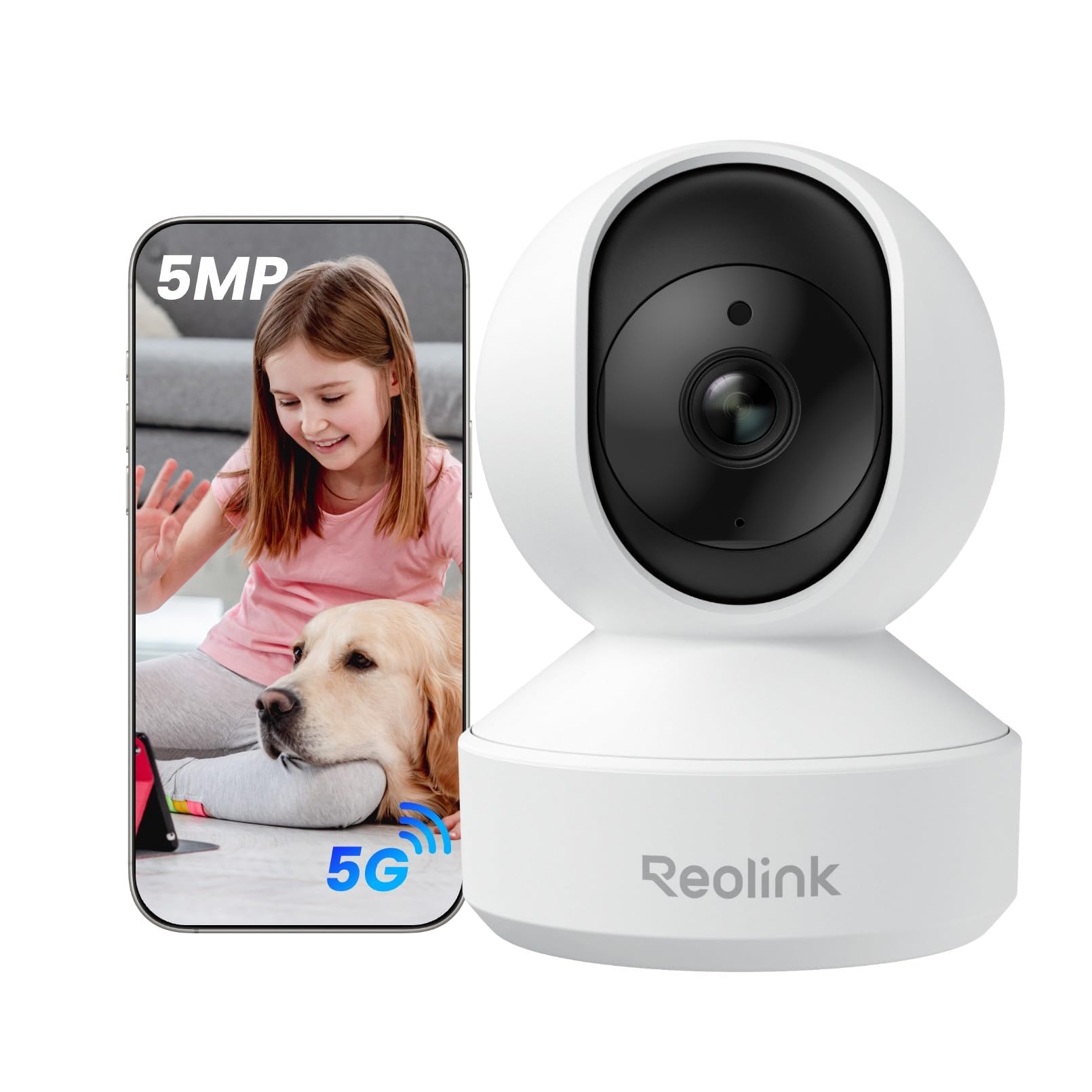 REOLINK E1 Pro 2K+ 5MP Security Camera Indoor 360° Pan Tilt, CCTV Camera for Home Baby/Pet Monitor, Auto Tracking, Crying Detection, Wireless 2.4/5GHz WiFi, 2-Way Audio, Night Vision, SD & Cloud
