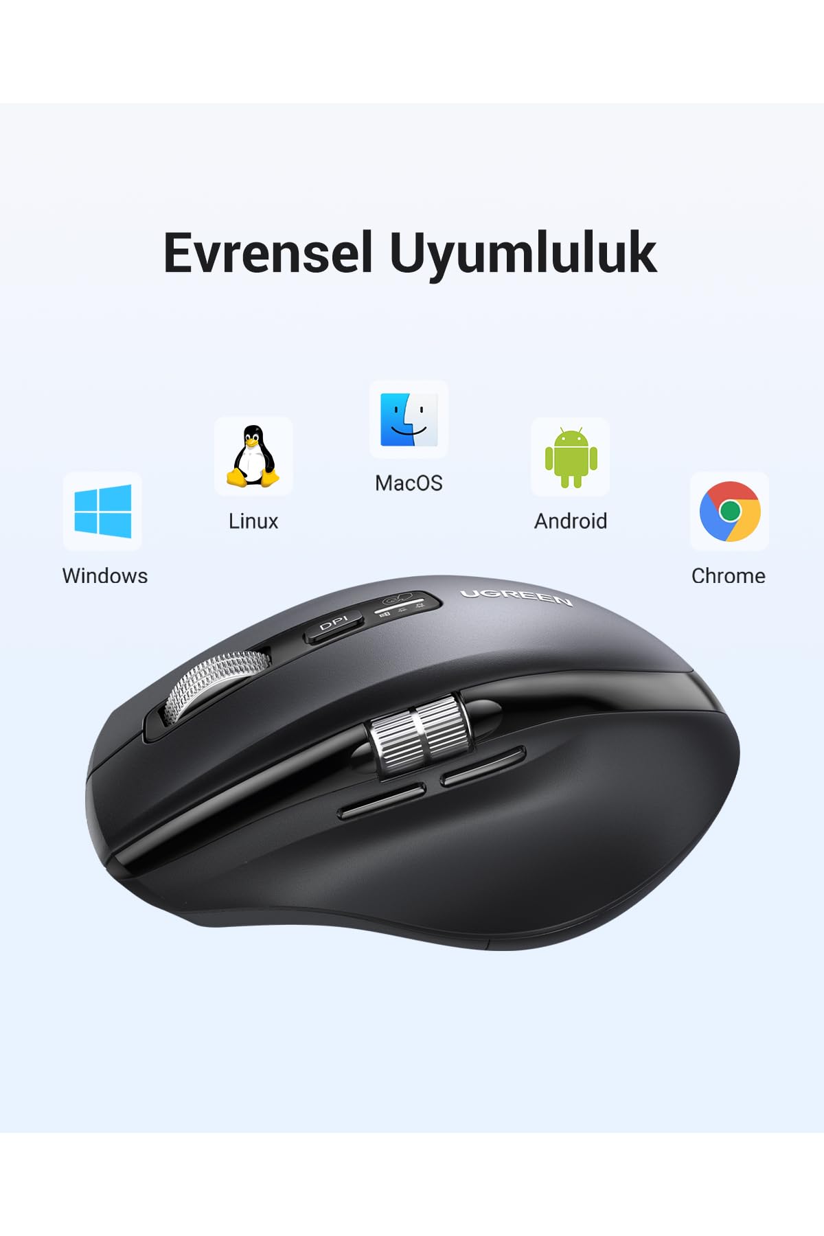 Mysz bezprzewodowa UGREEN 2,4 GHz z Bluetooth z ultraszybkim przewijaniem, ergonomiczna mysz z cichym kliknięciem, zasięg 10 m, kompatybilna z systemami Windows, Linux, macOS, Android i innymi