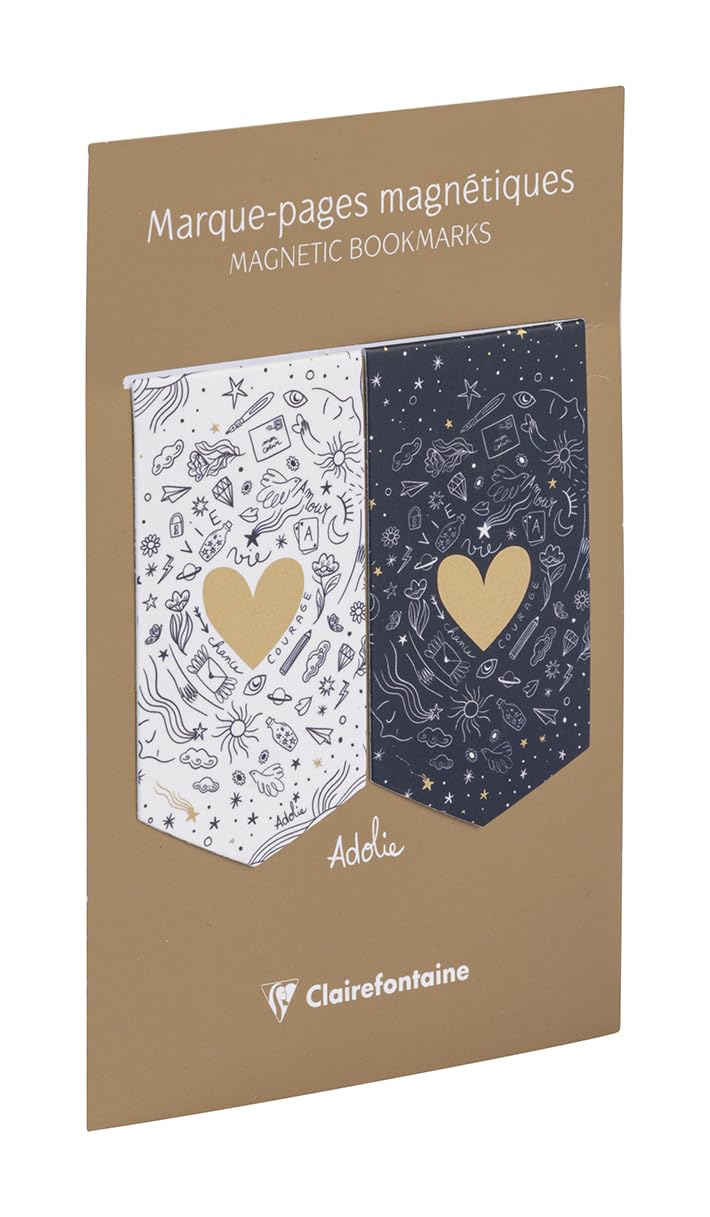 Clairefontaine - 116300C - A Set of 2 Magnetic Bookmarks Celestial Decors - 7.5x4cm - Adolie Collection - 2 AST: Hearts in a Sky/Hands, Random delivery